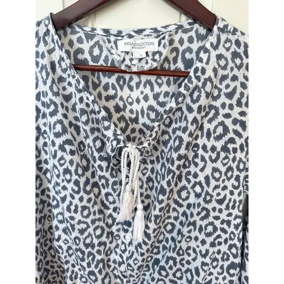 EMERSON FRY INDIA COLLECTION Bardot Top Charcoal Leopard Organic Blouse Sz Small - Picture 10 of 11